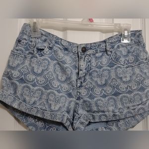 Mosaic print jean shorts
